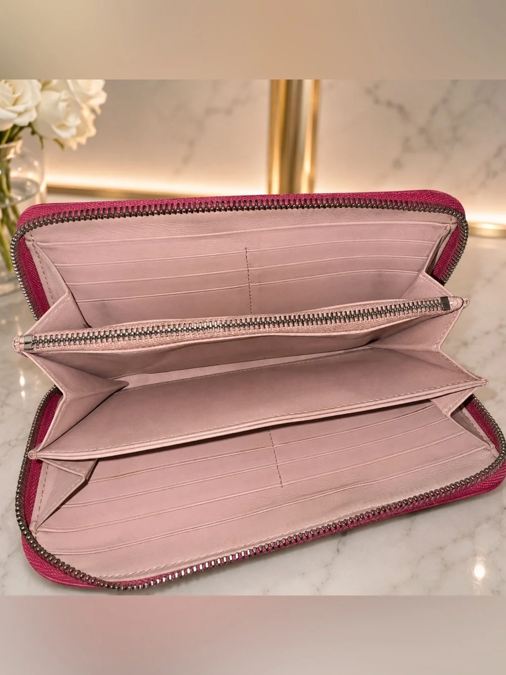 Authentic Prada Pink Saffiano Leather Zip Wallet